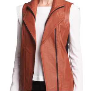 Mural Leather Moto Vest Brown Black Sleeveless Zip Up Women’s Size Medium